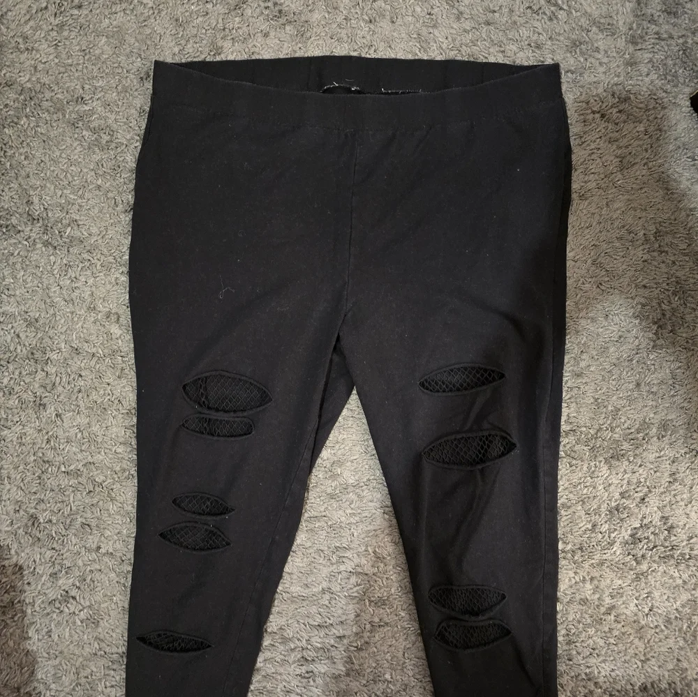 Torrid Black Ripped Leggings with Mesh Detail - Picture 2 of 7